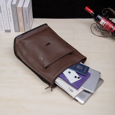 Korean Style Men’s Leather Backpack – Retro Laptop Travel Bag with Waterproof Design
